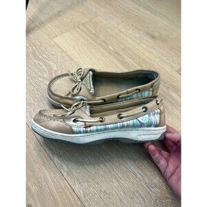 Sperry Top Sider Angelfish Girls Size 3.5 Tan Leather Color Stripe Boat Shoes
